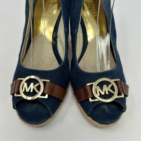 Michael Michael Kors Denim Blue Peep Toe Espadrille Wedges Size 7 - Picture 5 of 13
